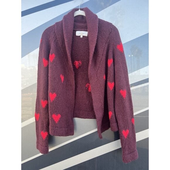 THE GREAT maroon red hearts lodge cardigan wool blend shawl collar sz 1(S) Cali - Picture 1 of 8